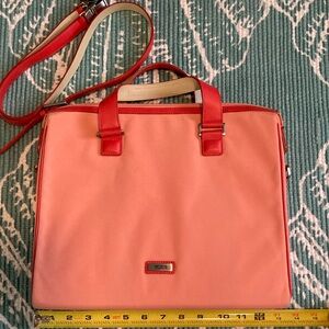 TUMI Laptop Case. Vibrant 2 tone orange/cantalope colors. Shoulder strap. EUC.
